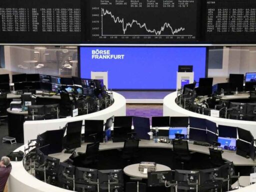 Gráfico de desempenho das bolsas europeias em dia de queda.