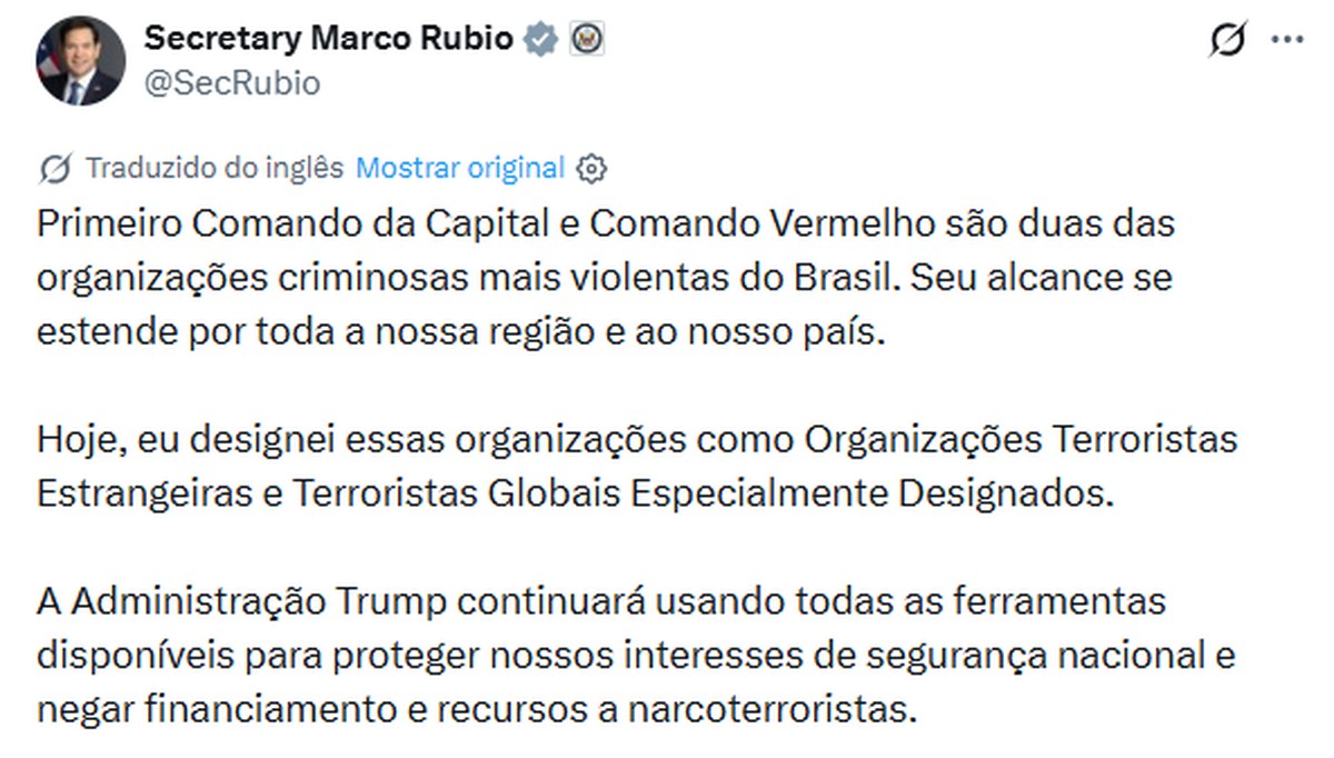 Classificação de facções como terroristas pelos EUA gera debate sobre soberania e riscos econômicos em contexto de Política Econômica