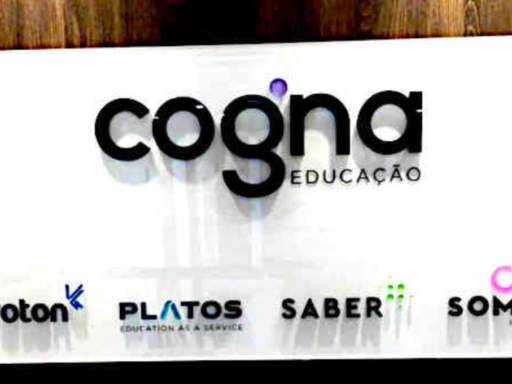 Logotipo da Cogna Educação e informações sobre dividendos.