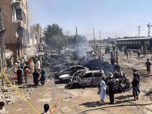 Local da explosão ferroviária em Quetta, Paquistão.