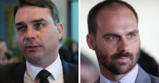 Senador Flávio Bolsonaro em evento político no interior de São Paulo.