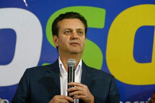 Gilberto Kassab discursa em evento do Grupo Lide em São Paulo.