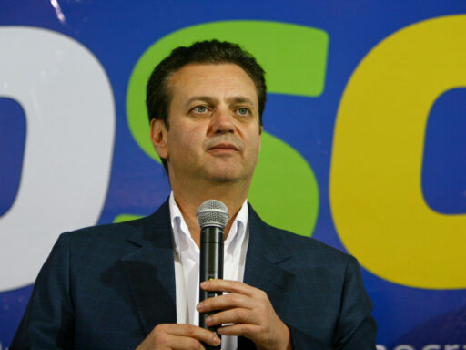 Gilberto Kassab discursa em evento do Grupo Lide em São Paulo.