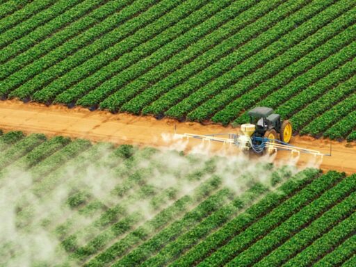 Sacos de fertilizantes em armazém agrícola.