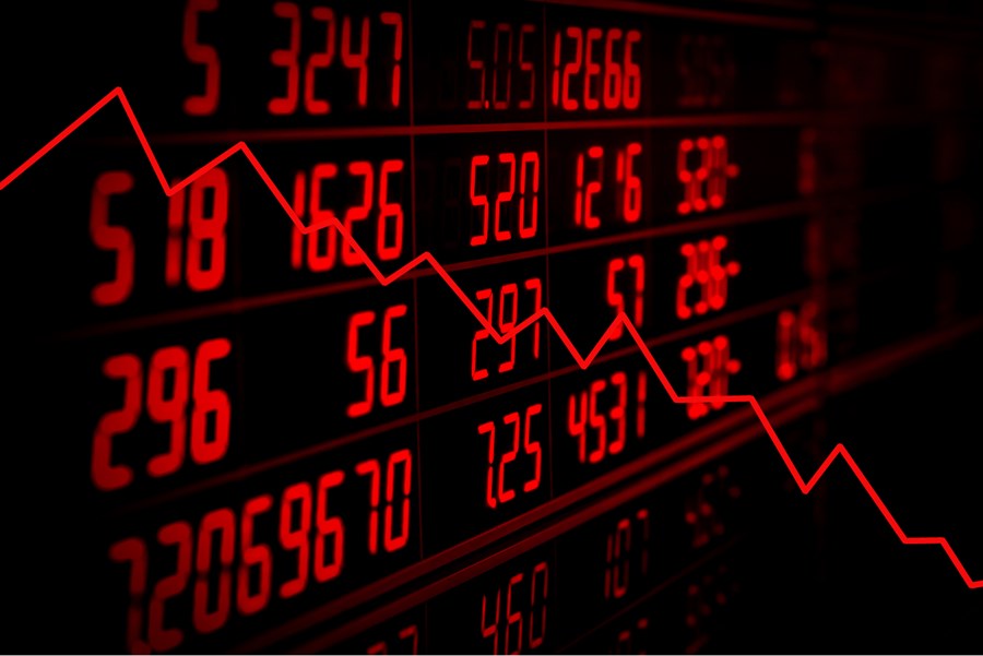Gráfico do Ibovespa em queda durante pregão na B3.