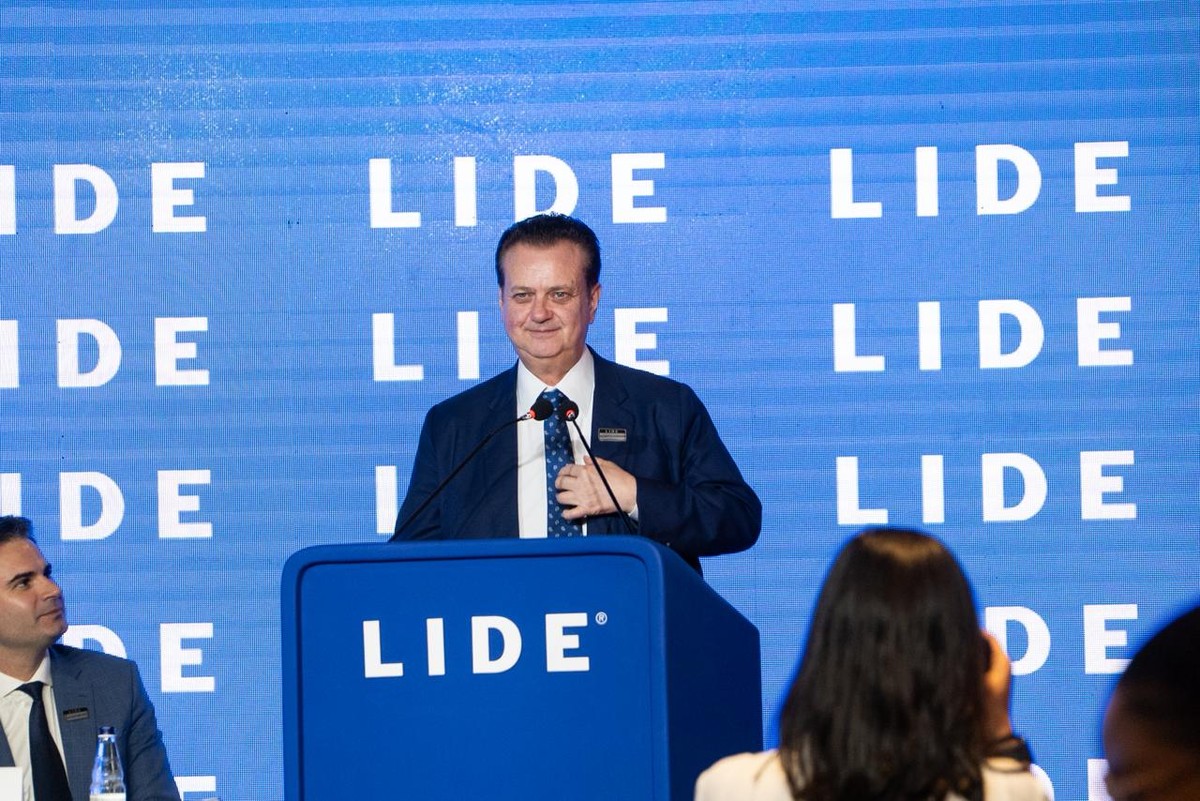 Gilberto Kassab, presidente do PSD, durante evento com empresários.