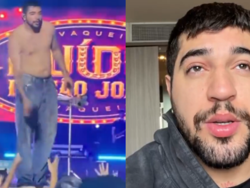 O cantor Nattan durante apresentação em show.
