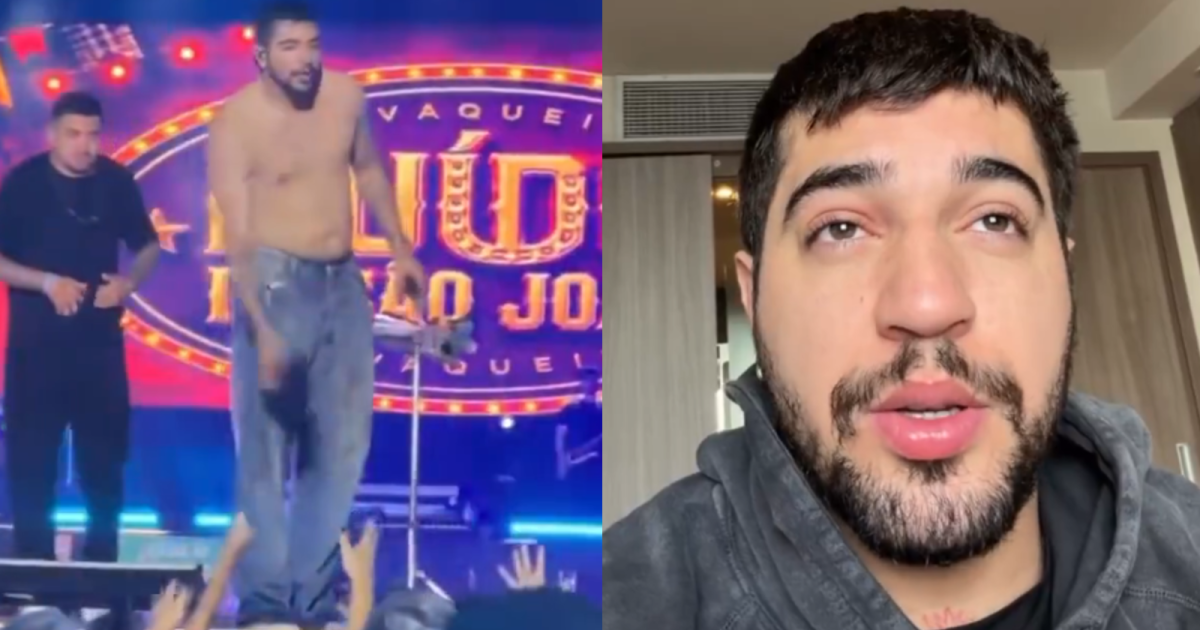 O cantor Nattan durante apresentação em show.