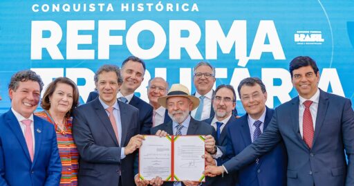 Gráfico ilustrativo sobre o cronograma da reforma tributária no Brasil.