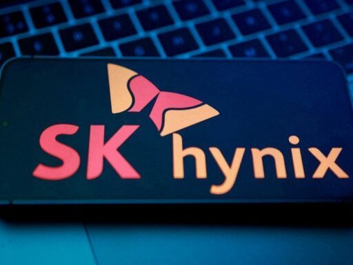 Gráfico mostrando o valor de mercado da SK Hynix atingindo US$ 1 trilhão impulsionado por chips de IA.