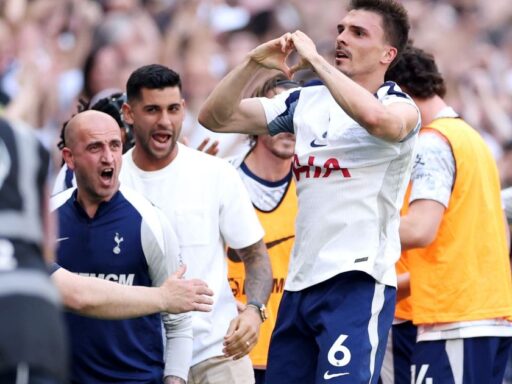 Jogadores do Tottenham comemoram vitória que garantiu permanência na Premier League.