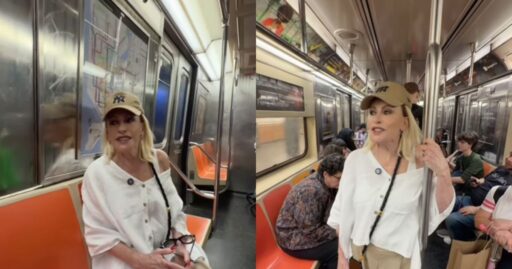 Ana Maria Braga durante sua primeira experiência no metrô de Nova York.