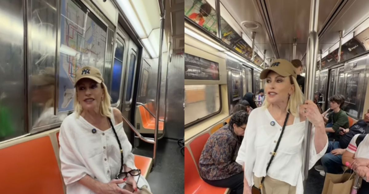 Ana Maria Braga durante sua primeira experiência no metrô de Nova York.