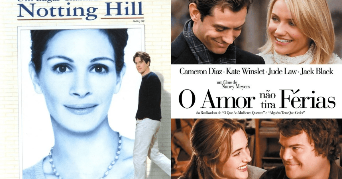Cartaz de filmes clássicos de romance em exibição nos cinemas.
