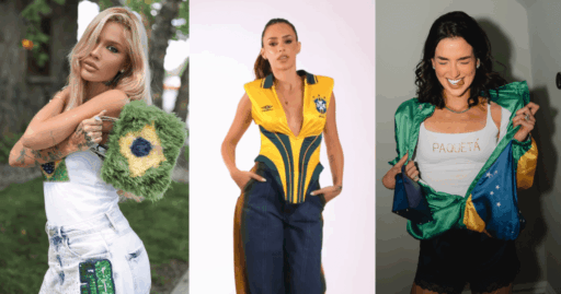 Esposas de jogadores da Seleção Brasileira exibem looks com as cores do Brasil.