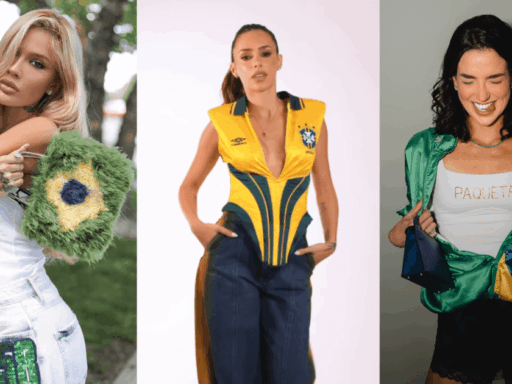 Esposas de jogadores da Seleção Brasileira exibem looks com as cores do Brasil.