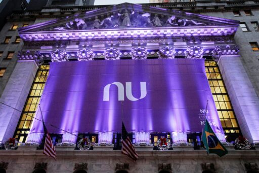 Logo do Nubank na Bolsa de Valores de Nova York.