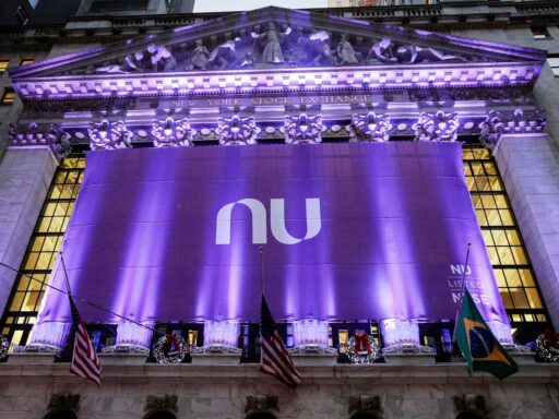 Logo do Nubank na Bolsa de Valores de Nova York.
