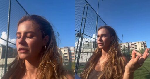 A atriz Paolla Oliveira em momento de trabalho.