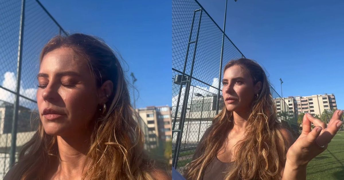 A atriz Paolla Oliveira em momento de trabalho.