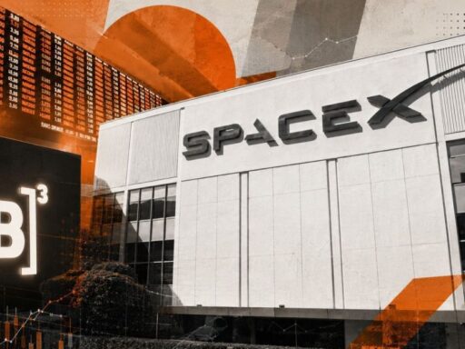 Foguete da SpaceX durante lançamento representando o IPO da empresa.