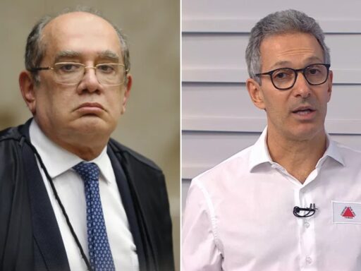 Romeu Zema e o ministro Gilmar Mendes em eventos distintos.