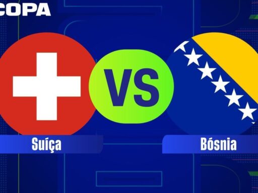 Jogadores de Suíça e Bósnia em campo durante a Copa do Mundo.