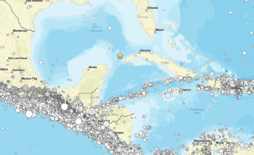 Mapa indicando a região do terremoto de magnitude 6,1 na costa de Cuba.