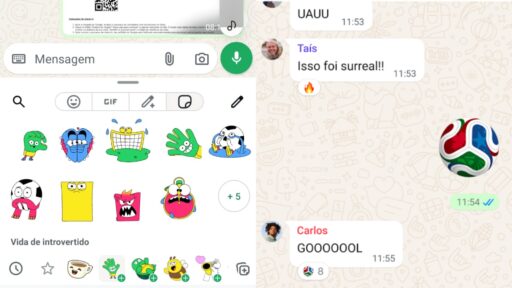 Interface do WhatsApp com filtros da Copa do Mundo 2026.